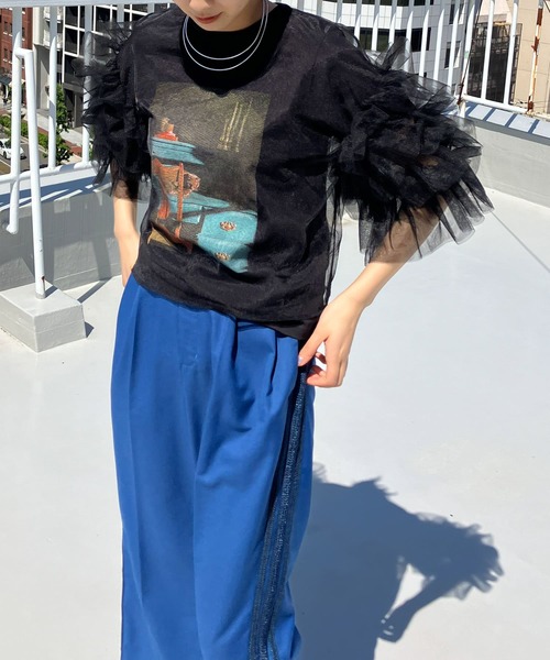 KBF（ケイビーエフ）の「ボリュームスリーブチュールプルオーバー（シャツ/ブラウス・レディース・グレー/ブルー/ブラック・ONE）」の18枚目の写真