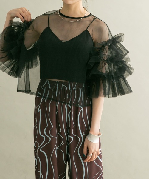 KBF（ケイビーエフ）の「ボリュームスリーブチュールプルオーバー（シャツ/ブラウス・レディース・グレー/ブルー/ブラック・ONE）」の21枚目の写真