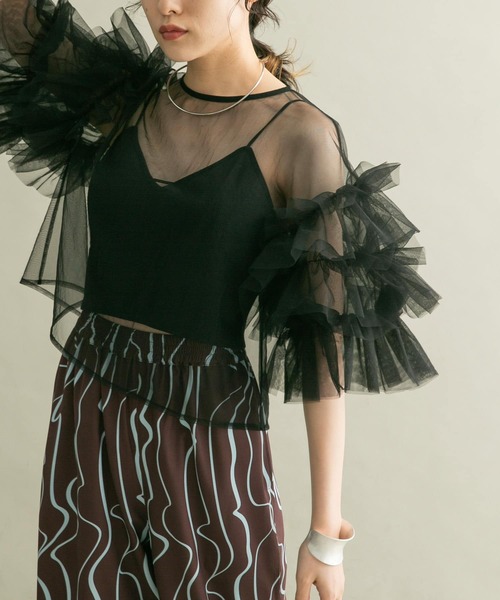 KBF（ケイビーエフ）の「ボリュームスリーブチュールプルオーバー（シャツ/ブラウス・レディース・グレー/ブルー/ブラック・ONE）」の22枚目の写真