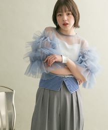 KBF | ボリュームスリーブチュールプルオーバー(シャツ/ブラウス)