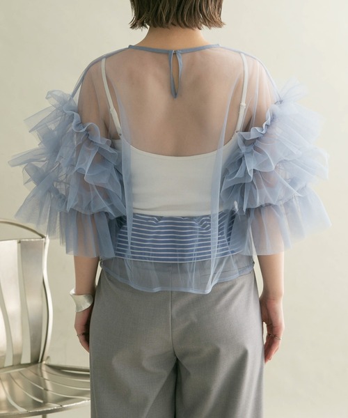 KBF（ケイビーエフ）の「ボリュームスリーブチュールプルオーバー（シャツ/ブラウス・レディース・グレー/ブルー/ブラック・ONE）」の6枚目の写真