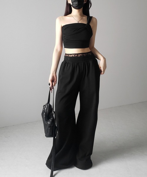 me+em select(ミームセレクト)の「※※【 カップ付き 】ワンショルアシンメトリーショートキャミソール / one shoulder asymmetry short camisole(キャミソール・レディース・ブラック/グレー・FREE)」の11枚目の写真
