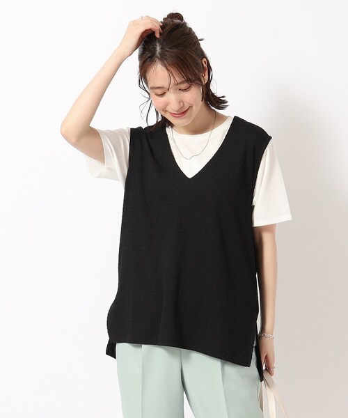 SHOO・LA・RUE(シューラルー)の「◆【洗える/2点セット】さらさらVネックベスト+Tシャツ(その他トップス・レディース・ライトグレー/グリーン/ブラック/ライトブルー・02/03/04)」の5枚目の写真