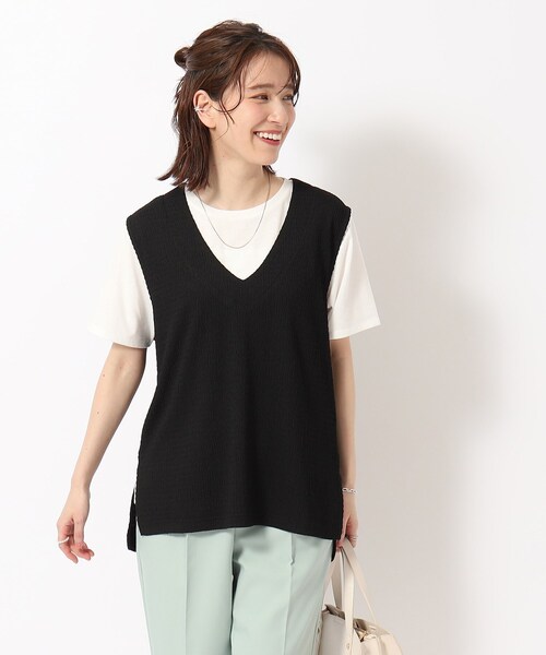 SHOO・LA・RUE(シューラルー)の「◆【洗える/2点セット】さらさらVネックベスト+Tシャツ(その他トップス・レディース・ライトグレー/グリーン/ブラック/ライトブルー・02/03/04)」の6枚目の写真