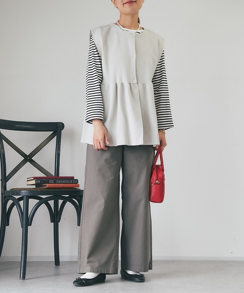 un dix cors（アンディコール）の「綿麻ストレッチカラーセミワイドパンツ（チノパンツ・レディース・カーキ/ベージュ・M/L）」の12枚目の写真