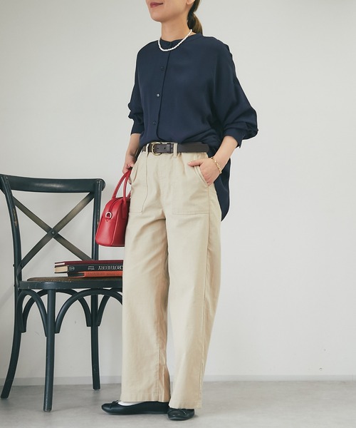 un dix cors（アンディコール）の「綿麻ストレッチカラーセミワイドパンツ（チノパンツ・レディース・カーキ/ベージュ・M/L）」の6枚目の写真