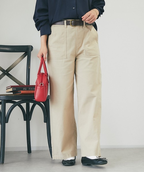 un dix cors（アンディコール）の「綿麻ストレッチカラーセミワイドパンツ（チノパンツ・レディース・カーキ/ベージュ・M/L）」の7枚目の写真