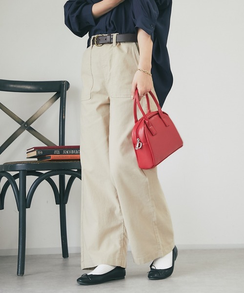 un dix cors（アンディコール）の「綿麻ストレッチカラーセミワイドパンツ（チノパンツ・レディース・カーキ/ベージュ・M/L）」の9枚目の写真