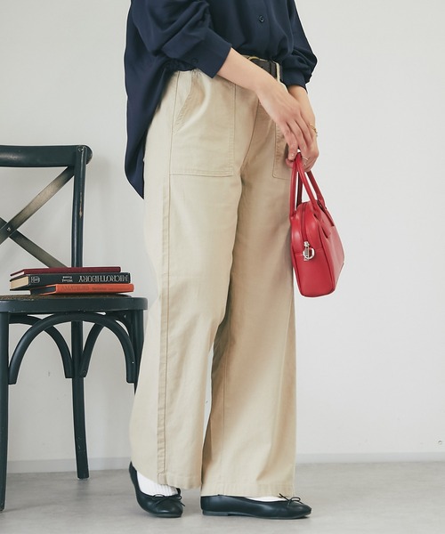 un dix cors（アンディコール）の「綿麻ストレッチカラーセミワイドパンツ（チノパンツ・レディース・カーキ/ベージュ・M/L）」の11枚目の写真