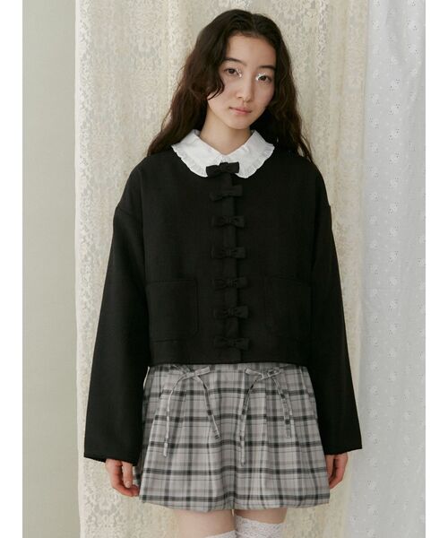 merry jenny（メリージェニー）の「リボンノーカラージャケット（ノーカラージャケット・レディース・ブラック/グリーン/レッド・FREE）」の6枚目の写真