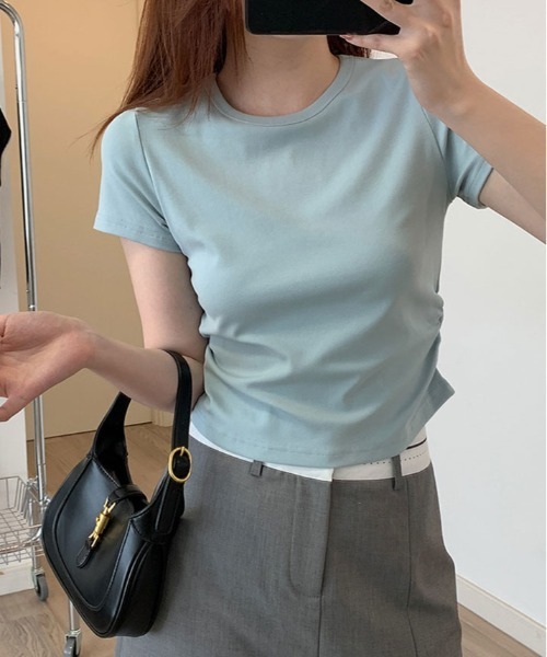 kirakiraShop(キラキラショップ)の「裾ギャザー コンパクト Tシャツ(Tシャツ/カットソー・レディース・ブラック/ライトブルー/モカ/ホワイト・L/M/S)」の4枚目の写真