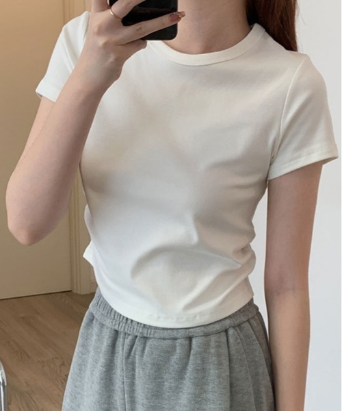 kirakiraShop(キラキラショップ)の「裾ギャザー コンパクト Tシャツ(Tシャツ/カットソー・レディース・ブラック/ライトブルー/モカ/ホワイト・L/M/S)」の5枚目の写真