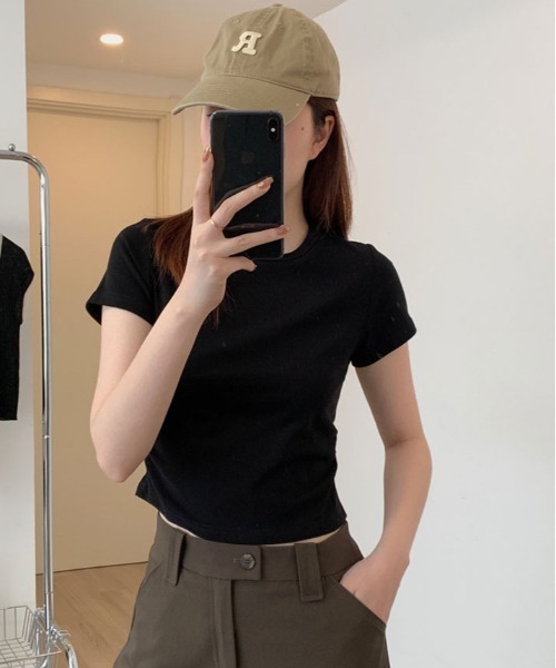 kirakiraShop(キラキラショップ)の「裾ギャザー コンパクト Tシャツ(Tシャツ/カットソー・レディース・ブラック/ライトブルー/モカ/ホワイト・L/M/S)」の9枚目の写真