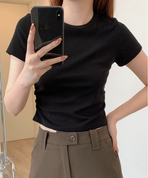 kirakiraShop(キラキラショップ)の「裾ギャザー コンパクト Tシャツ(Tシャツ/カットソー・レディース・ブラック/ライトブルー/モカ/ホワイト・L/M/S)」の11枚目の写真
