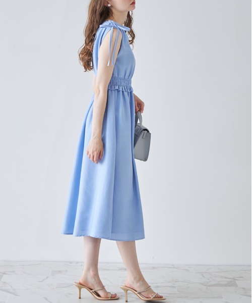 tocco closet（トッコ　クローゼット）の「ドロスト肩リボン付きウエストシャーリング麻タッチワンピース（ワンピース・レディース・レッド/ライトブルー/ブラック・M）」の16枚目の写真