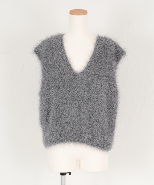 titivate（ティティベイト）の「前後2wayVネックシャギーニットベスト（ベスト・レディース・ライトベージュ/チャコール/シルバー/ブラウン/ブラック・FREE）」の7枚目の写真