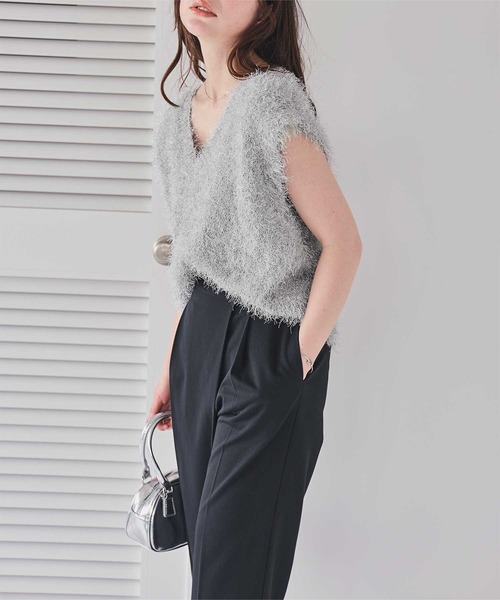 titivate（ティティベイト）の「前後2wayVネックシャギーニットベスト（ベスト・レディース・ライトベージュ/チャコール/シルバー/ブラウン/ブラック・FREE）」の19枚目の写真