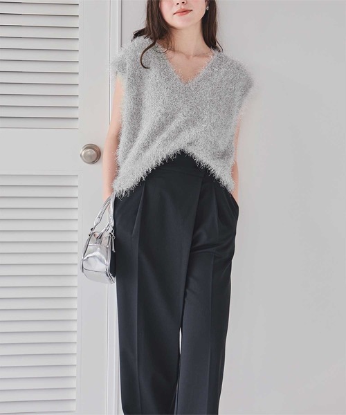 titivate（ティティベイト）の「前後2wayVネックシャギーニットベスト（ベスト・レディース・ライトベージュ/チャコール/シルバー/ブラウン/ブラック・FREE）」の22枚目の写真