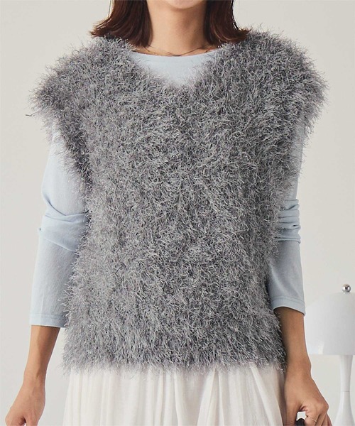 セール】前後2wayVネックシャギーニットベスト(ベスト セール】前後2wayVネックシャギーニットベスト(ベスト