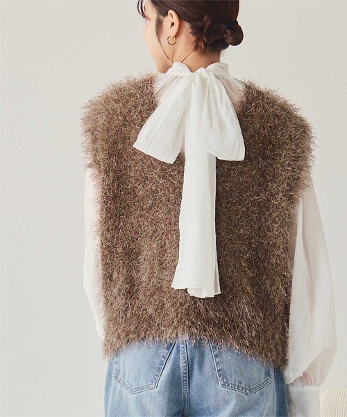 ♦︎極美品♦︎ MACHAITT アイボリー Vネック ニットベスト セール】前後2wayVネックシャギーニットベスト（ベスト