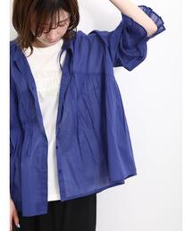 Samansa Mos2 blue | 【Made in India】切替フレアブラウス(シャツ/ブラウス)