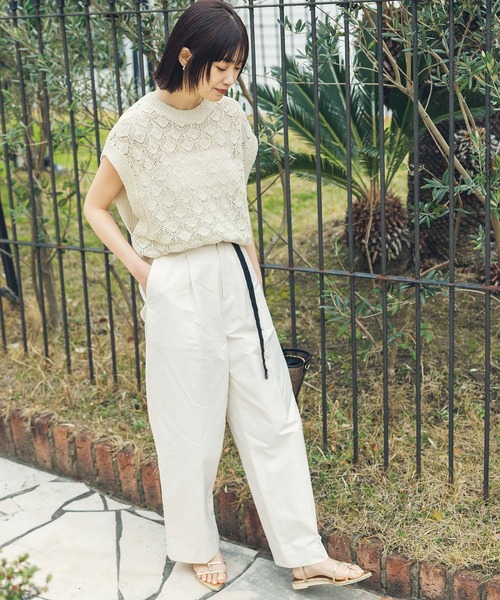 Liyoca（リヨカ）の「スラブヤーン透かしニットベスト（ニット/セーター・レディース・ライトベージュ・FREE）」の6枚目の写真