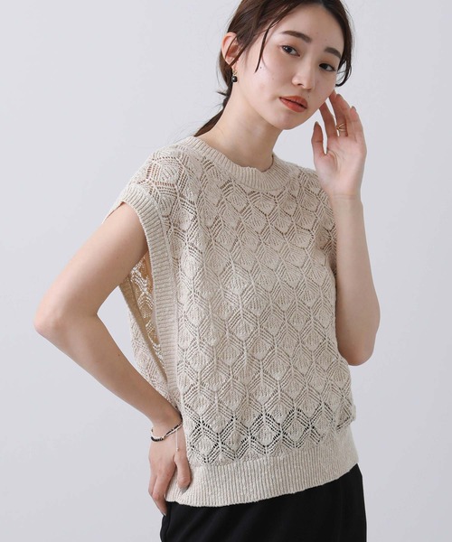 Liyoca（リヨカ）の「スラブヤーン透かしニットベスト（ニット/セーター・レディース・ライトベージュ・FREE）」の20枚目の写真