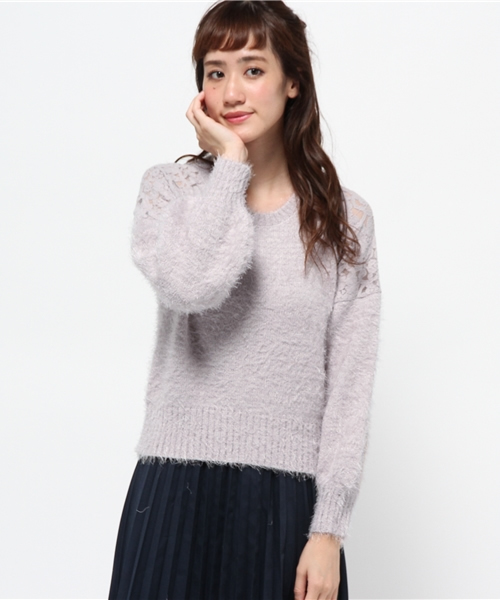 one after another NICE CLAUP（ワンアフターアナザーナイスクラップ）の「【ナイスクラップ】肩レースフェザープルオーバー（ニット/セーター・レディース・アイボリー/グレー/ピンク/ブラック・FREE）」の15枚目の写真