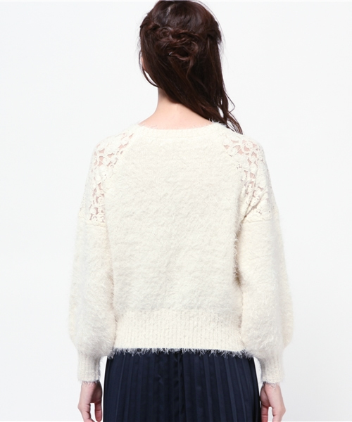 one after another NICE CLAUP（ワンアフターアナザーナイスクラップ）の「【ナイスクラップ】肩レースフェザープルオーバー（ニット/セーター・レディース・アイボリー/グレー/ピンク/ブラック・FREE）」の7枚目の写真