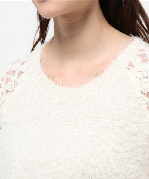 one after another NICE CLAUP（ワンアフターアナザーナイスクラップ）の「【ナイスクラップ】肩レースフェザープルオーバー（ニット/セーター・レディース・アイボリー/グレー/ピンク/ブラック・FREE）」の8枚目の写真