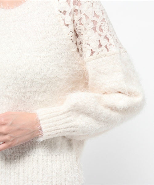 one after another NICE CLAUP（ワンアフターアナザーナイスクラップ）の「【ナイスクラップ】肩レースフェザープルオーバー（ニット/セーター・レディース・アイボリー/グレー/ピンク/ブラック・FREE）」の9枚目の写真