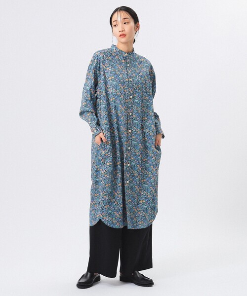 BEAMS BOY（ビームスボーイ）の「BEAMS BOY / リバティ スタンドカラー ロングスリーブ ワンピース 24AW（シャツワンピース・レディース・ネイビー/ブラック・ONE SIZE）」の5枚目の写真