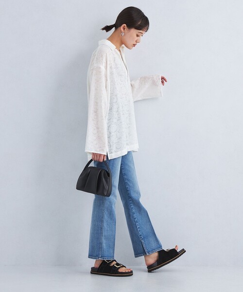 green label relaxing（グリーンレーベルリラクシング）の「シアー ジャカード スキッパー ブラウス（シャツ/ブラウス・レディース・ブラック/ホワイト・FREE）」の4枚目の写真