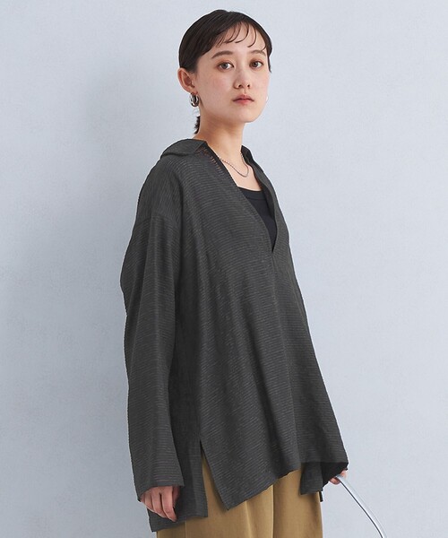 green label relaxing（グリーンレーベルリラクシング）の「シアー ジャカード スキッパー ブラウス（シャツ/ブラウス・レディース・ブラック/ホワイト・FREE）」の5枚目の写真