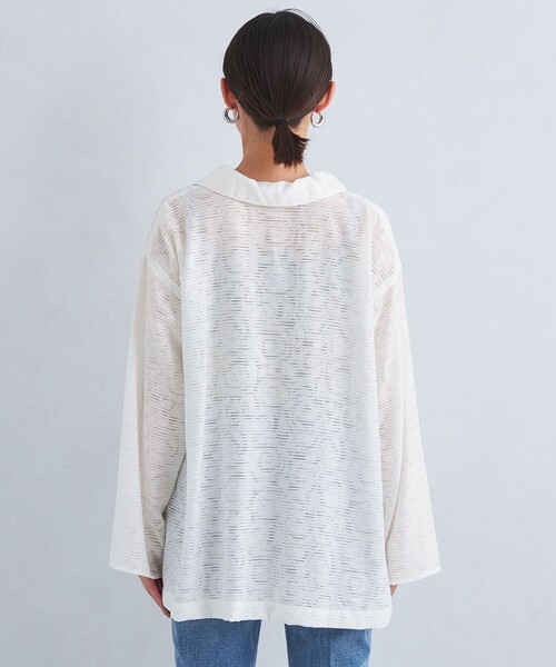 green label relaxing（グリーンレーベルリラクシング）の「シアー ジャカード スキッパー ブラウス（シャツ/ブラウス・レディース・ブラック/ホワイト・FREE）」の9枚目の写真