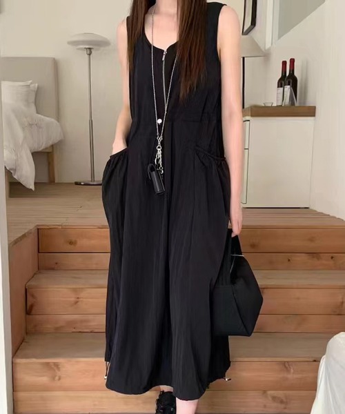 Teem Store（チームストア）の「ドロストデザイン ナイロン ノースリーブワンピース（ワンピース・レディース・ブラック/ライトグレー/アイボリー・F）」の8枚目の写真