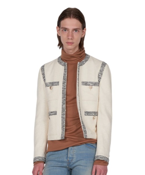 GalaabenD（ガラアーベント）の「ツイードノーカラークロップドジャケット（ノーカラージャケット・メンズ・ブラック×ホワイト/ホワイト×ブラック・44/46/48）」の2枚目の写真