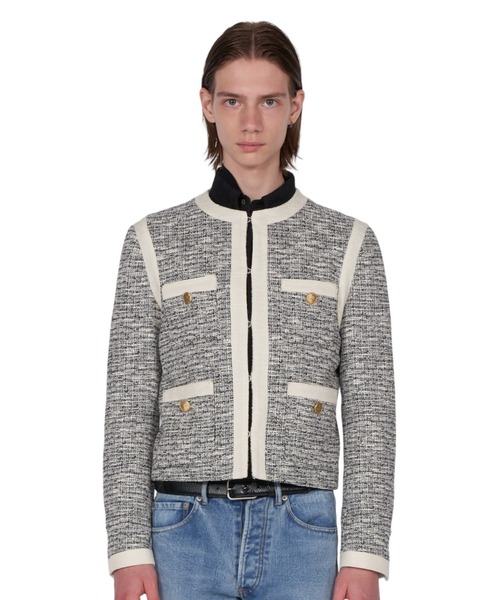 GalaabenD（ガラアーベント）の「ツイードノーカラークロップドジャケット（ノーカラージャケット・メンズ・ブラック×ホワイト/ホワイト×ブラック・44/46/48）」の3枚目の写真