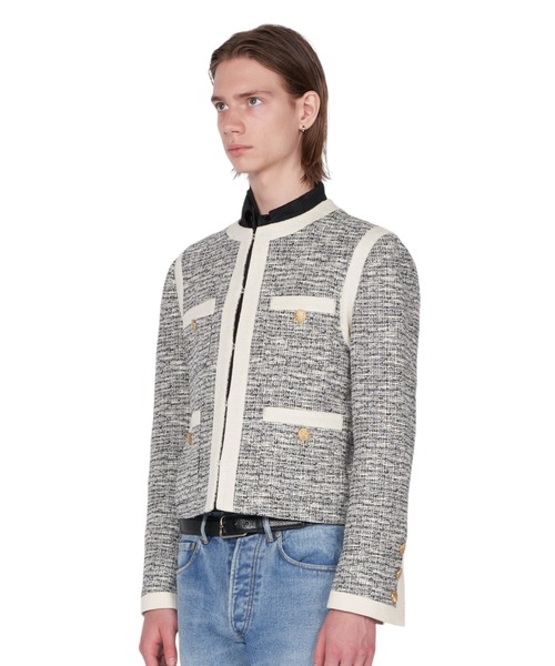 GalaabenD（ガラアーベント）の「ツイードノーカラークロップドジャケット（ノーカラージャケット・メンズ・ブラック×ホワイト/ホワイト×ブラック・44/46/48）」の4枚目の写真