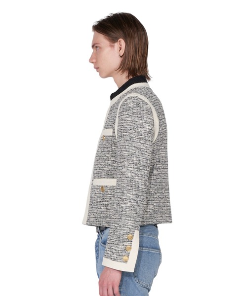 GalaabenD（ガラアーベント）の「ツイードノーカラークロップドジャケット（ノーカラージャケット・メンズ・ブラック×ホワイト/ホワイト×ブラック・44/46/48）」の5枚目の写真