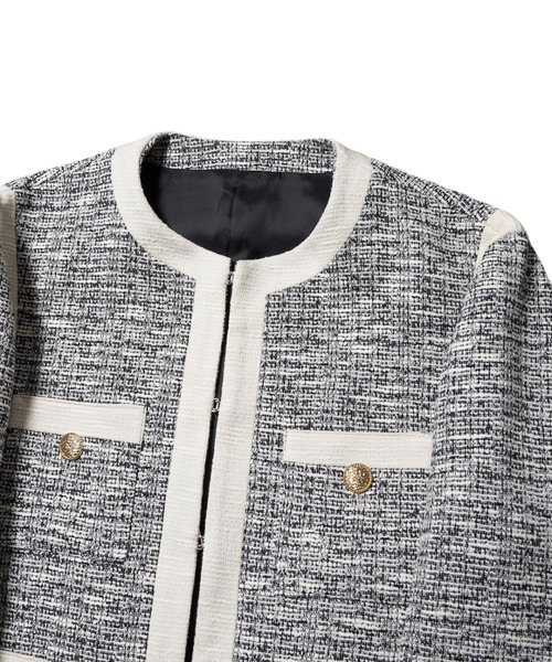 GalaabenD（ガラアーベント）の「ツイードノーカラークロップドジャケット（ノーカラージャケット・メンズ・ブラック×ホワイト/ホワイト×ブラック・44/46/48）」の8枚目の写真