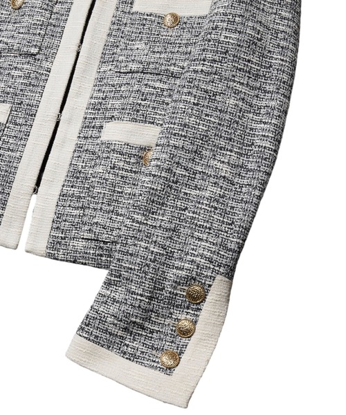 GalaabenD（ガラアーベント）の「ツイードノーカラークロップドジャケット（ノーカラージャケット・メンズ・ブラック×ホワイト/ホワイト×ブラック・44/46/48）」の9枚目の写真