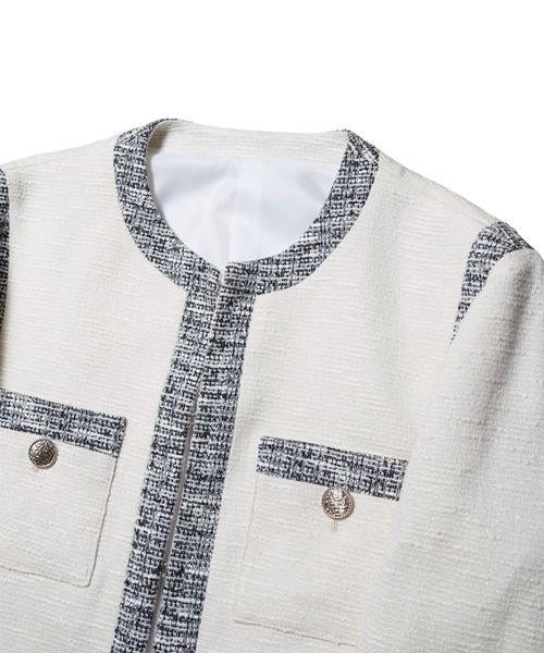 GalaabenD（ガラアーベント）の「ツイードノーカラークロップドジャケット（ノーカラージャケット・メンズ・ブラック×ホワイト/ホワイト×ブラック・44/46/48）」の17枚目の写真