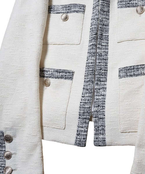 GalaabenD（ガラアーベント）の「ツイードノーカラークロップドジャケット（ノーカラージャケット・メンズ・ブラック×ホワイト/ホワイト×ブラック・44/46/48）」の18枚目の写真