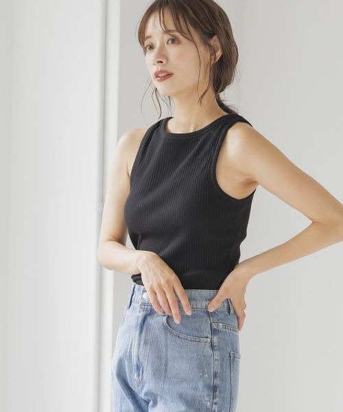 mysty woman(ミスティウーマン)の「アメスリカップツキタンク 137958(タンクトップ・レディース・ブラック/ライトグリーン/オフホワイト・FREE)」の3枚目の写真