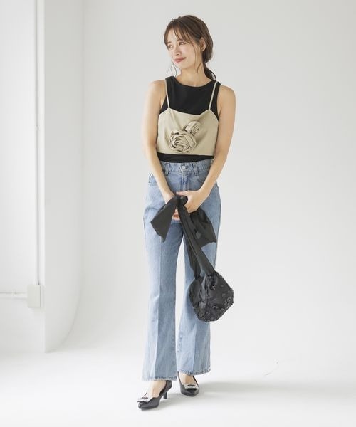 mysty woman(ミスティウーマン)の「アメスリカップツキタンク 137958(タンクトップ・レディース・ブラック/ライトグリーン/オフホワイト・FREE)」の6枚目の写真