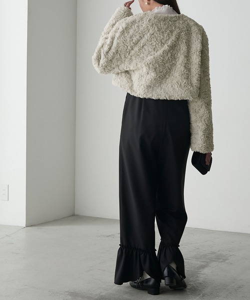 セール】【BONLECILL noir】パール付きワイドスリーブフェイクファー