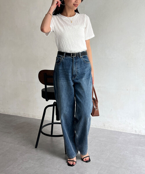 Chez toi(シェトワ)の「カットジャガードコンパクトTシャツ(Tシャツ/カットソー・レディース・ブラック/ブルー/オフホワイト・FREE)」の10枚目の写真