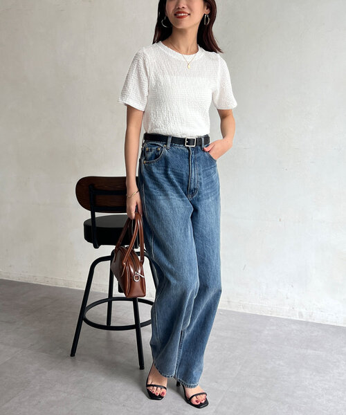 Chez toi(シェトワ)の「カットジャガードコンパクトTシャツ(Tシャツ/カットソー・レディース・ブラック/ブルー/オフホワイト・FREE)」の11枚目の写真