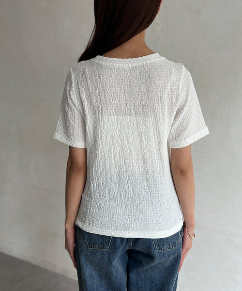 Chez toi(シェトワ)の「カットジャガードコンパクトTシャツ(Tシャツ/カットソー・レディース・ブラック/ブルー/オフホワイト・FREE)」の13枚目の写真